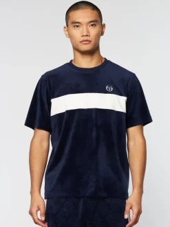 Sergio Tacchini Matching Separates<Debossed Damarindo Velour T-Shirt- Maritime Blue