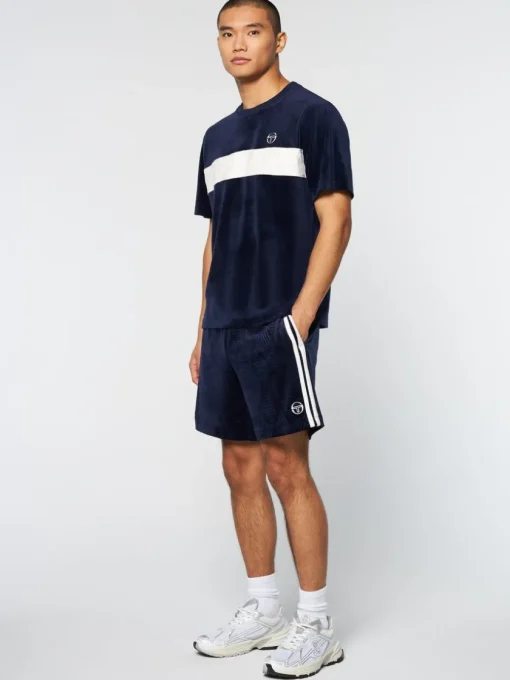 Sergio Tacchini Matching Separates<Debossed Damarindo Velour T-Shirt- Maritime Blue