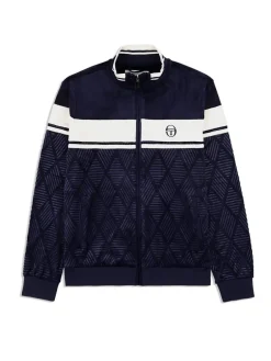 Sergio Tacchini Velour<Debossed Damarindo Velour Track Jacket- Maritime Blue