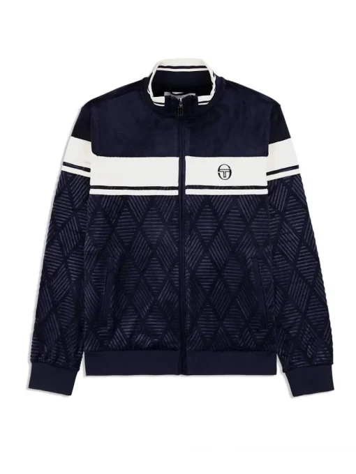 Sergio Tacchini Velour<Debossed Damarindo Velour Track Jacket- Maritime Blue