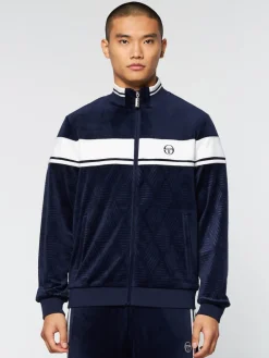 Sergio Tacchini Velour<Debossed Damarindo Velour Track Jacket- Maritime Blue