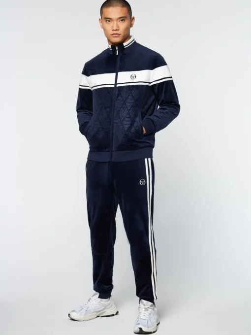 Sergio Tacchini Velour<Debossed Damarindo Velour Track Jacket- Maritime Blue
