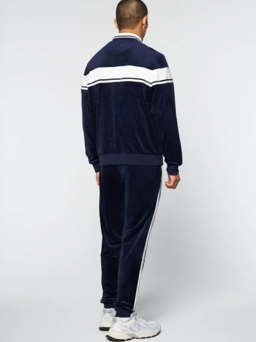 Sergio Tacchini Velour<Debossed Damarindo Velour Track Jacket- Maritime Blue