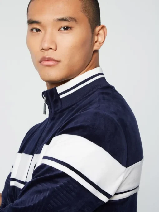 Sergio Tacchini Velour<Debossed Damarindo Velour Track Jacket- Maritime Blue