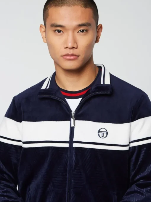 Sergio Tacchini Velour<Debossed Damarindo Velour Track Jacket- Maritime Blue