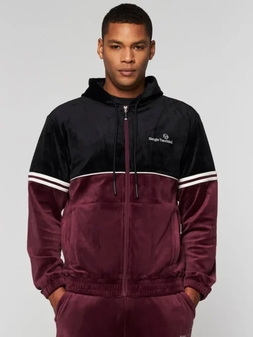 Sergio Tacchini View All<Scopeto Full-Zip Velour Hoodie- Black Beauty/ Mauve Wine