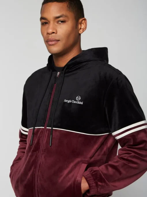Sergio Tacchini View All<Scopeto Full-Zip Velour Hoodie- Black Beauty/ Mauve Wine